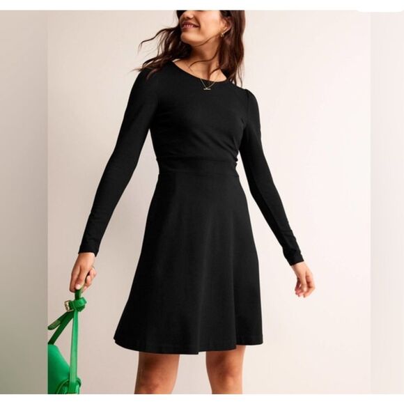 Boden Black Sabrina Jewel Neck Long Sleeve Stretch Fit & Flare Dress Size 20-22L - Picture 1 of 12